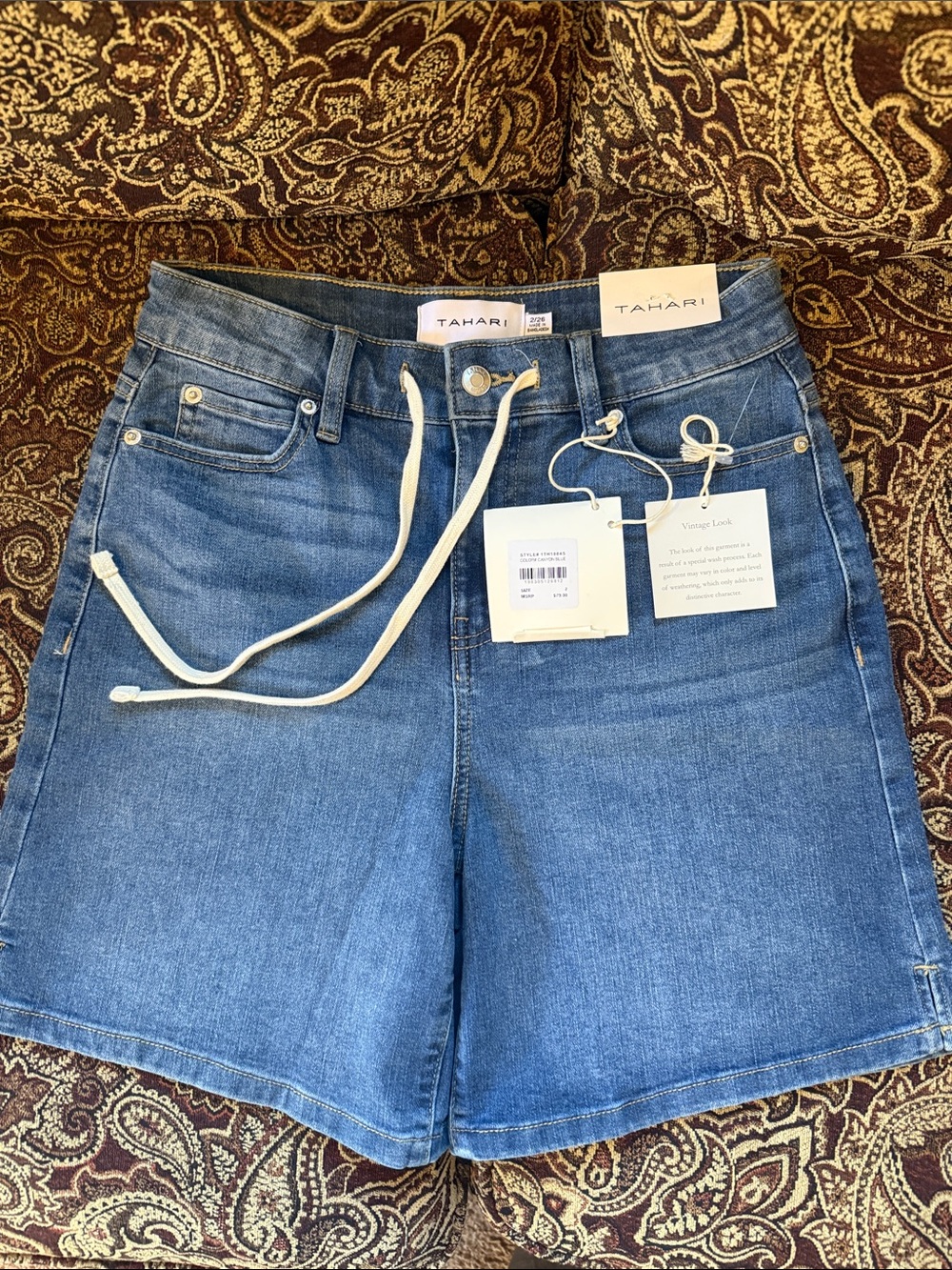 Tahari Blue Denim Drawstring Jean Shorts sz 2 NWT $79 sku9
